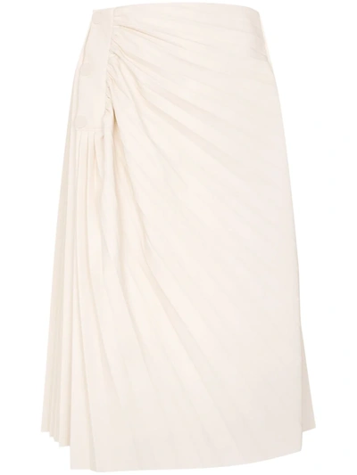 Low Classic Pleated Faux Leather Midi Skirt In White