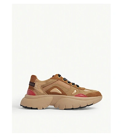 Maje Faster Leather And Suede Trainers In Tan