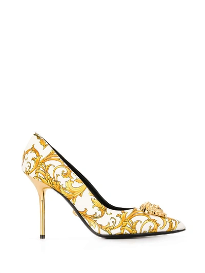 Versace Western Medusa Baroque Leather Pumps In White