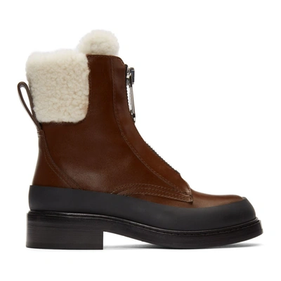Chloé Women's Roy Shearling-lined Leather Combat Boots In Bark Brown