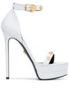 Versace Women's Embellished Leather Double Platform Sandals In White Gold