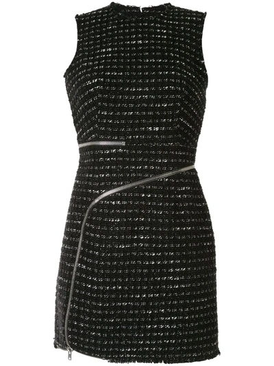 Alexander Wang Women's Zipper-trimmed Tweed Sheath Dress In Black/white