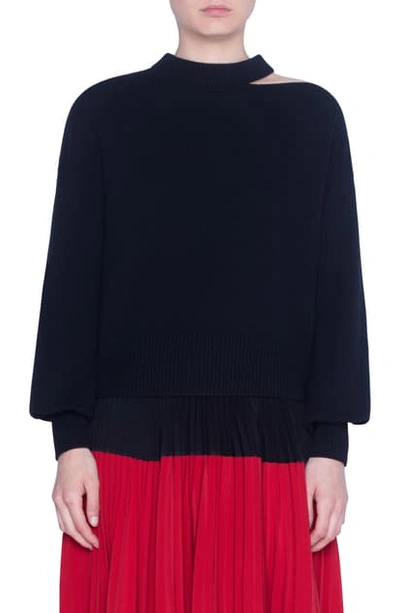 Akris Punto Asymmetric Cutout Knit Wool & Cashmere Sweater In Black