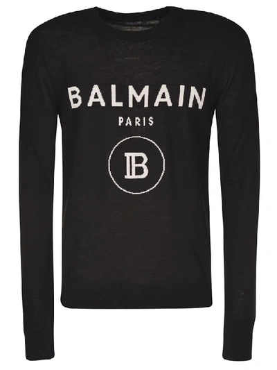 Balmain Logo Knit Pullover In Black/white
