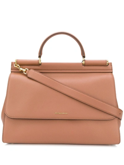 Dolce & Gabbana Sicily Leather Tote In Brown