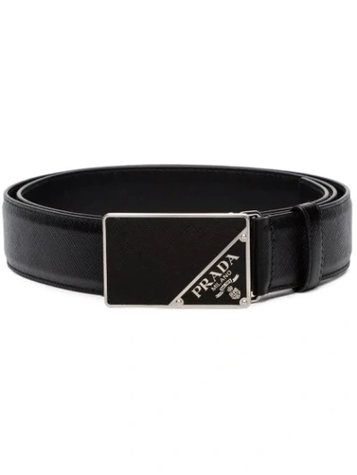 Prada Logo Plaque Buckle Belt In Black