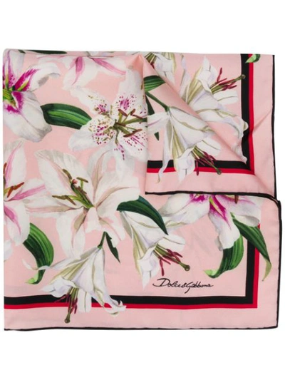 Dolce & Gabbana Floral Print Silk Foulard In Pink