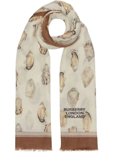 Burberry Oyster Print Lightweight Cashmere Scarf In Neutrals