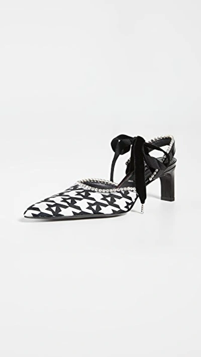 Area 40mm Fabric Pumps W/ Crystal Piping In Black Houndstooth