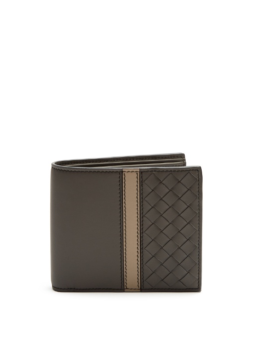 Bottega Veneta Intrecciato-panel Bi-fold Leather Wallet In Taupe-grey ...