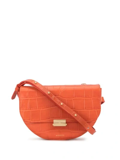 Wandler Anna Croc Embossed Leather Shoulder Bag In Orange