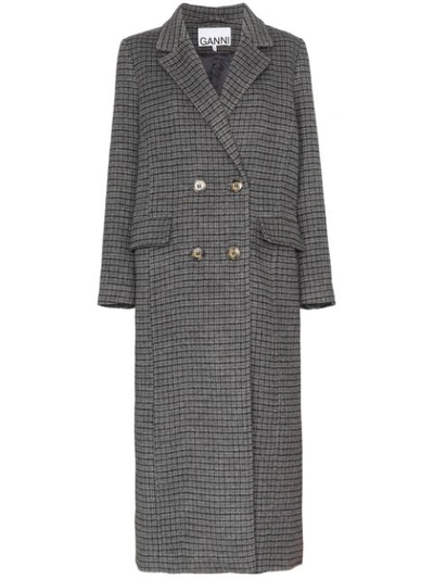 Ganni Double-breasted Checked Wool-blend Coat In Multi