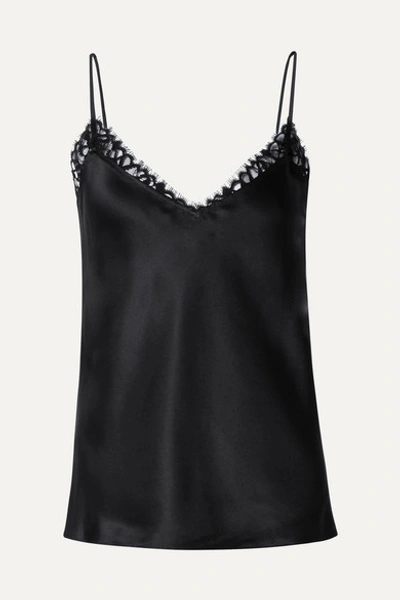 Frame Lace-trimmed Silk-charmeuse Camisole In Noir