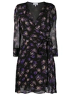 Ganni Floral-print Georgette Mini Wrap Dress In Black