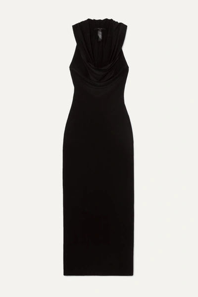 Norma Kamali Neeta Hooded Draped Stretch-jersey Maxi Dress In Black