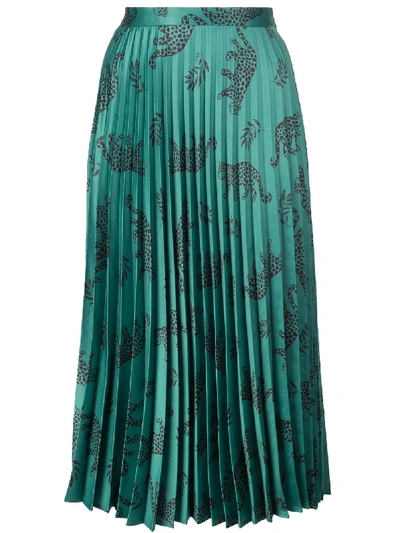 Hvn Tracy Pleated Skirt Green In Green Shiny Tarzan Leopard