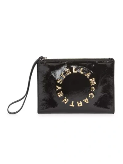 Stella Mccartney Logo Patent Wristlet In Black