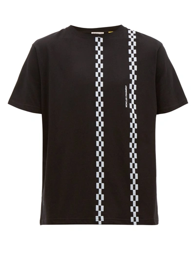 Moncler Check Stripe Cotton T-shirt In Black