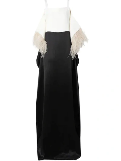 Burberry Feather-embellished Silk-blend Satin Gown In Black