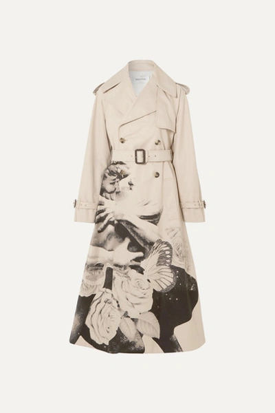 Valentino Lovers-print Cotton-gabardine Trench Coat In Beige