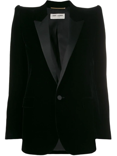 Saint Laurent Pagoda-shoulder Satin-lapel Velvet Blazer In Black