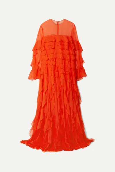 Valentino Ruffled Silk-chiffon Gown In Bright Orange