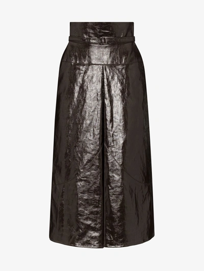 Lemaire Belted Coated-linen Midi Skirt In Brown