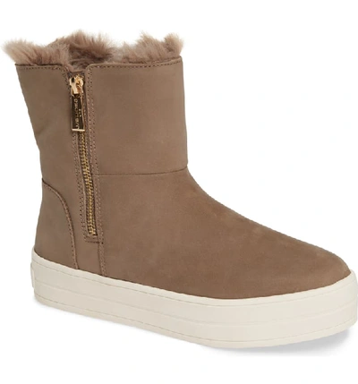 J/slides Henley Faux Fur Lined Bootie In Taupe Nubuck