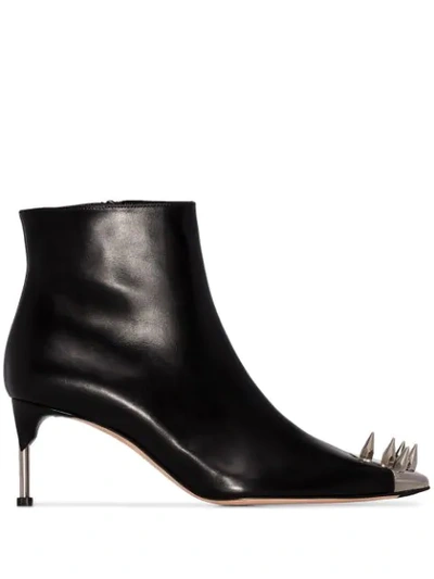 Alexander Mcqueen 80 Black Studded Leather Ankle Boots