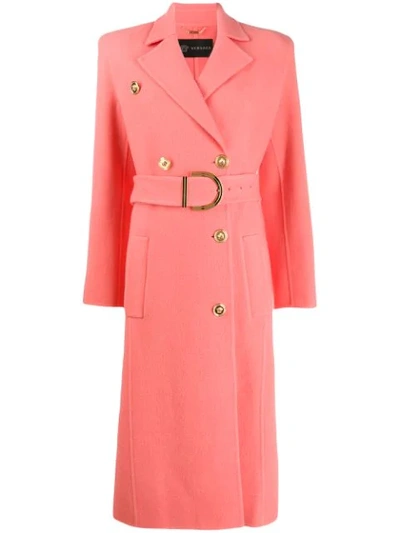 Versace Belted Trench Coat In Pink