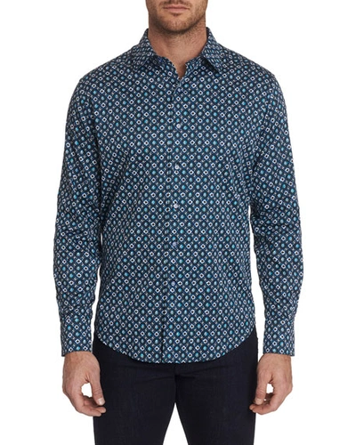 Robert Graham Men's Nicholson Patterned Sport Shirt With Contrast Detail In Blue