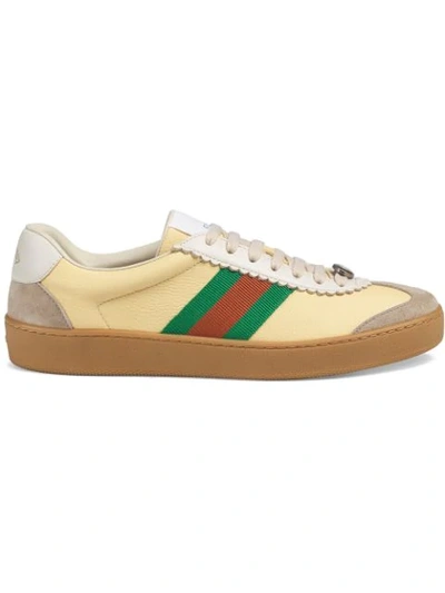 Gucci G74 Leather Sneaker With Web In Neutrals