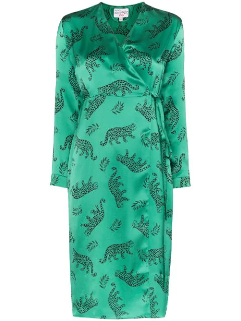 Green Leopard Wrap Dress Discount Sale ...