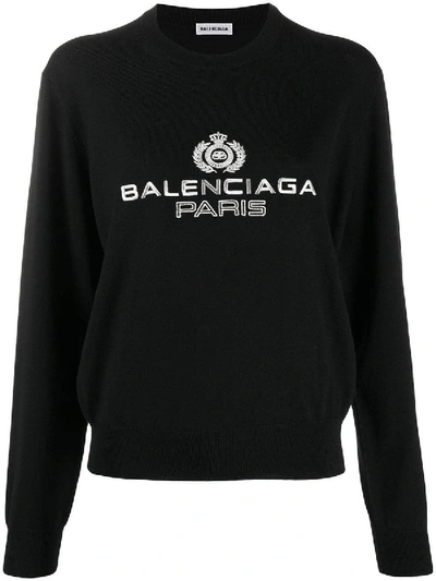 Balenciaga Paris Logo-embroidered Sweatshirt Black | ModeSens