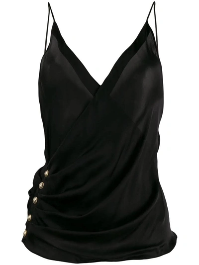 Balmain Button Ruched Sleeveless Top In Black