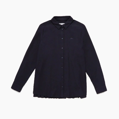 Lacoste Women's Loose Fit Pleated Back Flannel Shirt In Navy Blue