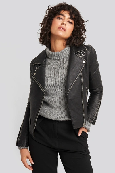 Na-kd Faux Leather Biker Jacket Black