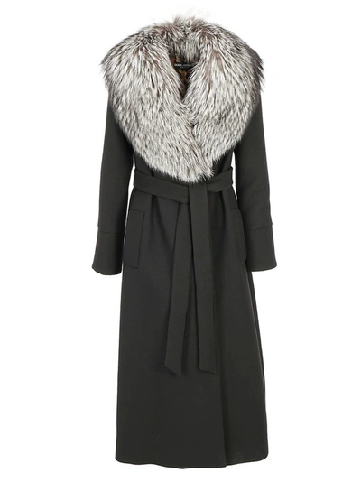 Dolce & Gabbana Fur Collar Coat In Black