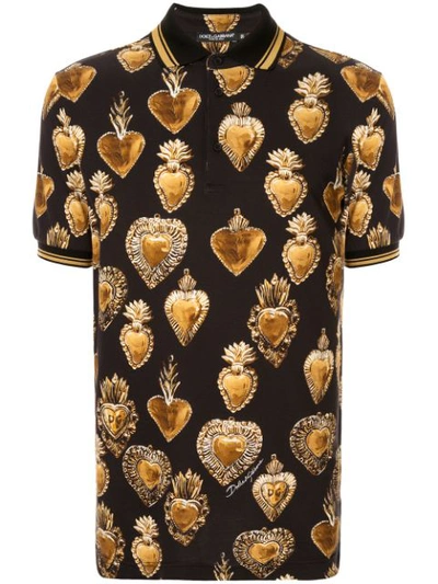 Dolce & Gabbana Sacred Heart Print Polo Shirt In Black