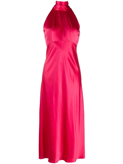 Saloni Women's Michelle Silk Halter Midi Dress In Cherry Red