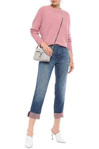 J Brand Glitter-embellished Faded Boyfriend Jeans In Mid Denim