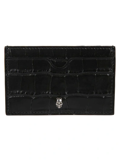 Alexander Mcqueen Crocodile Effect Card Holder In Black