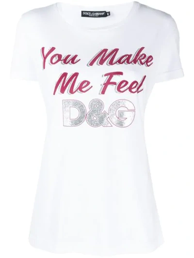 Dolce & Gabbana Glitter Logo Cotton T-shirt In White