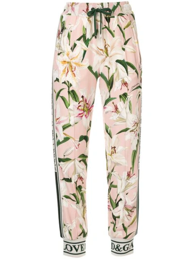 Dolce & Gabbana Cady-sporthose Mit Lilien-print In Pink