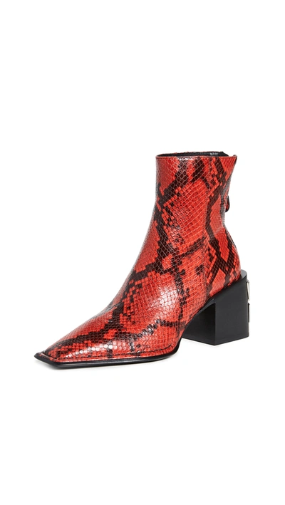 Alexander Wang Parker Square-toe Python-embossed Leather Ankle Boots In Red