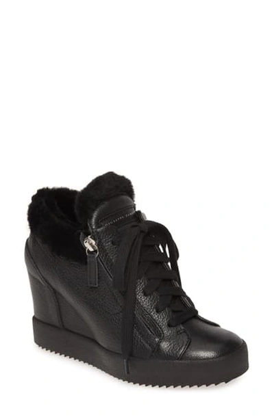 Giuseppe Zanotti Fur-lined High-top Sneakers, Black