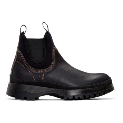 Prada Black Leather & Neoprene Chelsea Boots