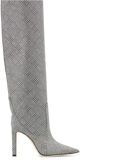 Jimmy Choo Mavis 85 Glitter Boots In Silver