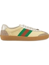 Gucci G74 Leather Sneaker With Web In Yellow