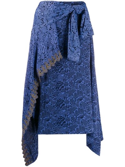 Chloé Asymmetric Embroidered Floral-jacquard Skirt In Blue